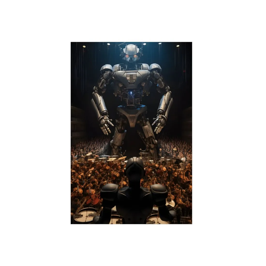 Mech Commander: Giant Robot Facing a Crowd - Metal Poster