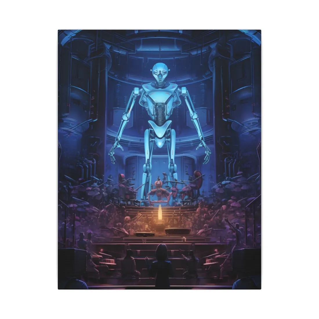 Mechanical Harmony: Black & Grey Robot Orchestra Symphony - Canvas