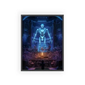 Robot on Stage in Hall Framed Poster