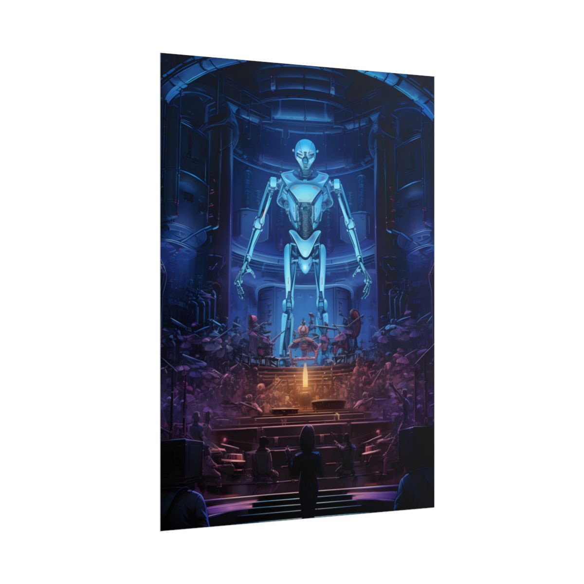 Mechanical Harmony: Black & Grey Robot Orchestra Symphony - Poster