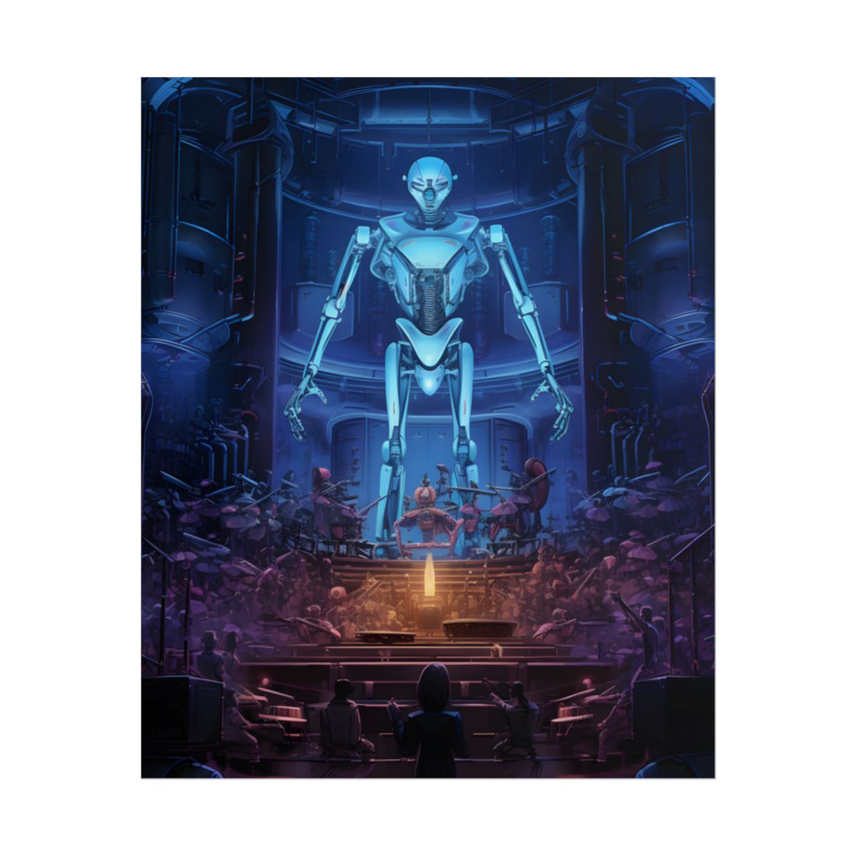 Mechanical Harmony: Black & Grey Robot Orchestra Symphony - Poster