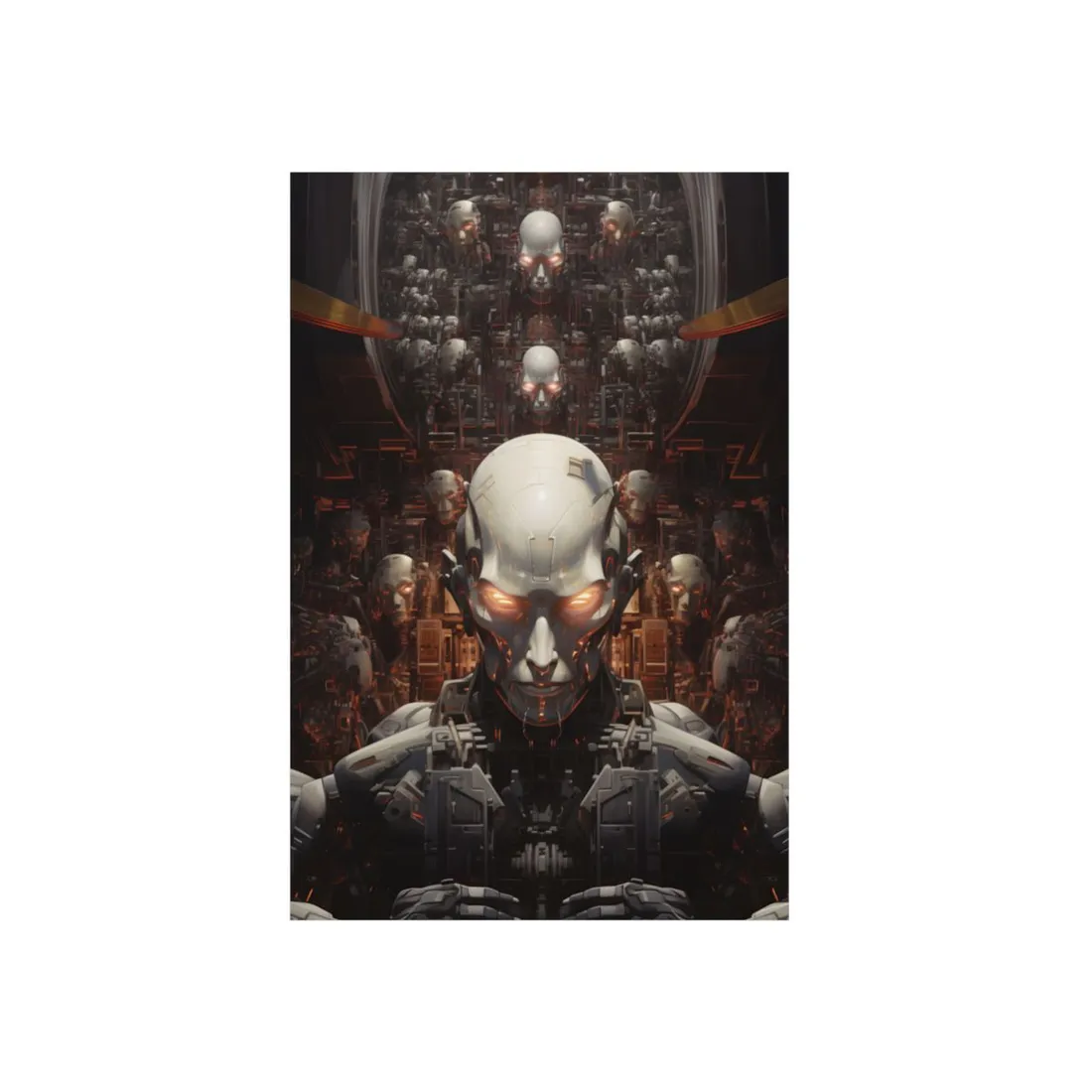Mechanical Skull Collage: Layered Robotic Faces - Metal Poster