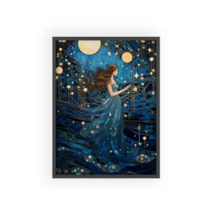 Woman Among Moons and Stars Framed Poster