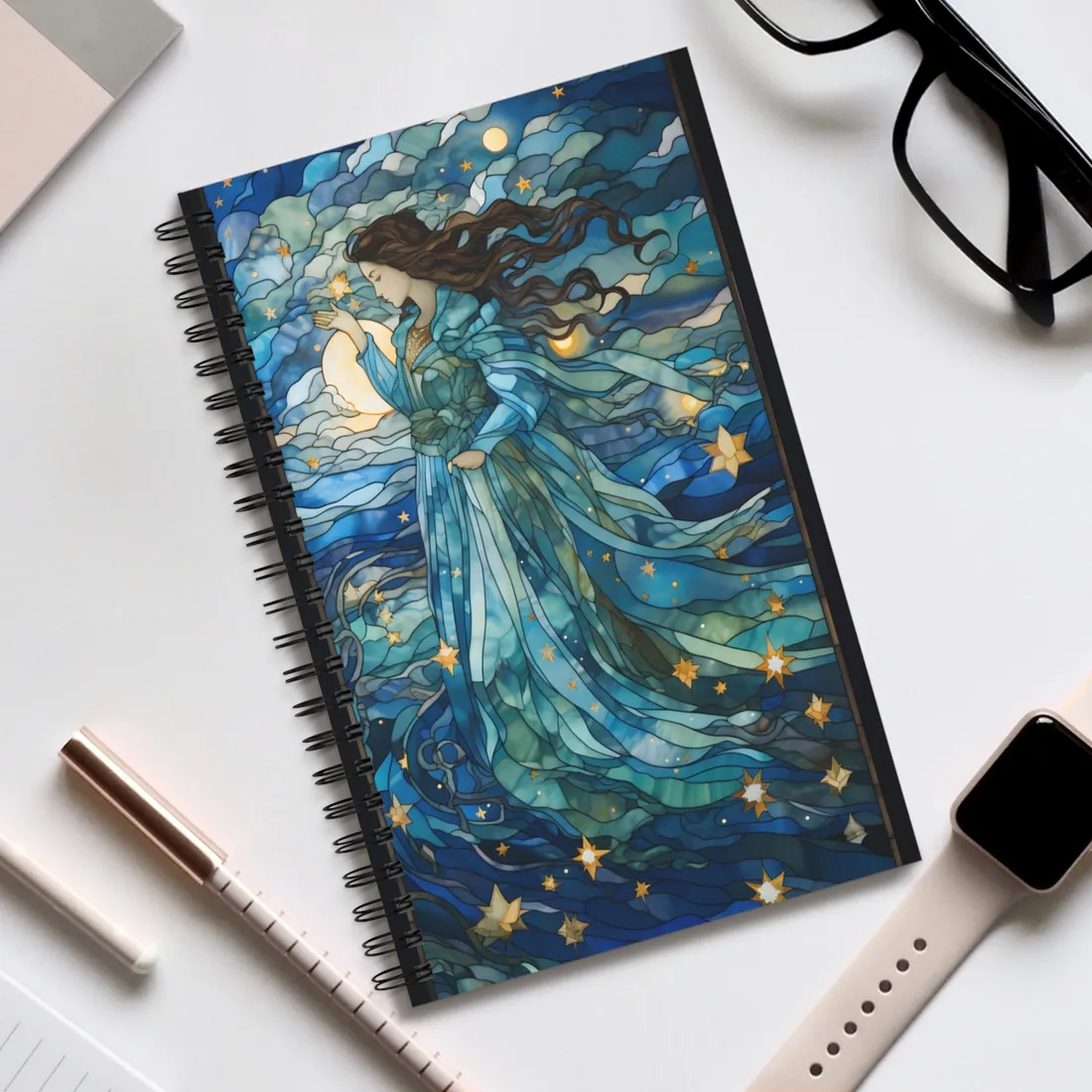 Medieval Stained Glass Art: A Colorful Church Window Piece - Spiral Notebook