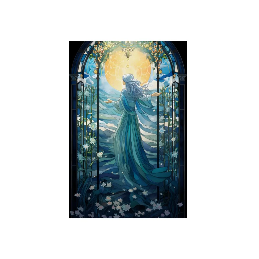Medieval Stained Glass Art: Intricate Gothic Window Design - Metal Poster