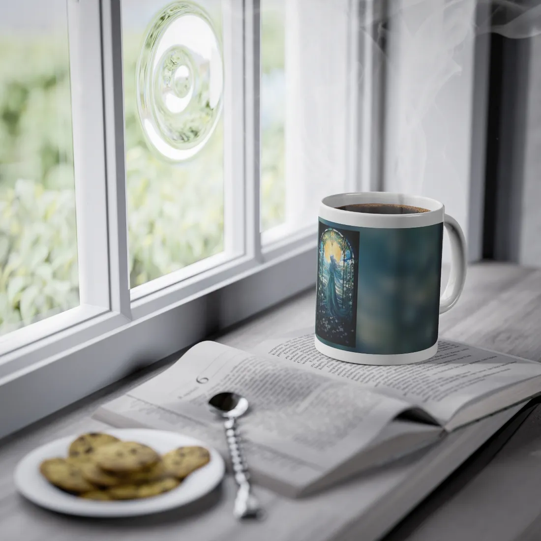 Medieval Stained Glass Art: Intricate Gothic Window Design - Mug