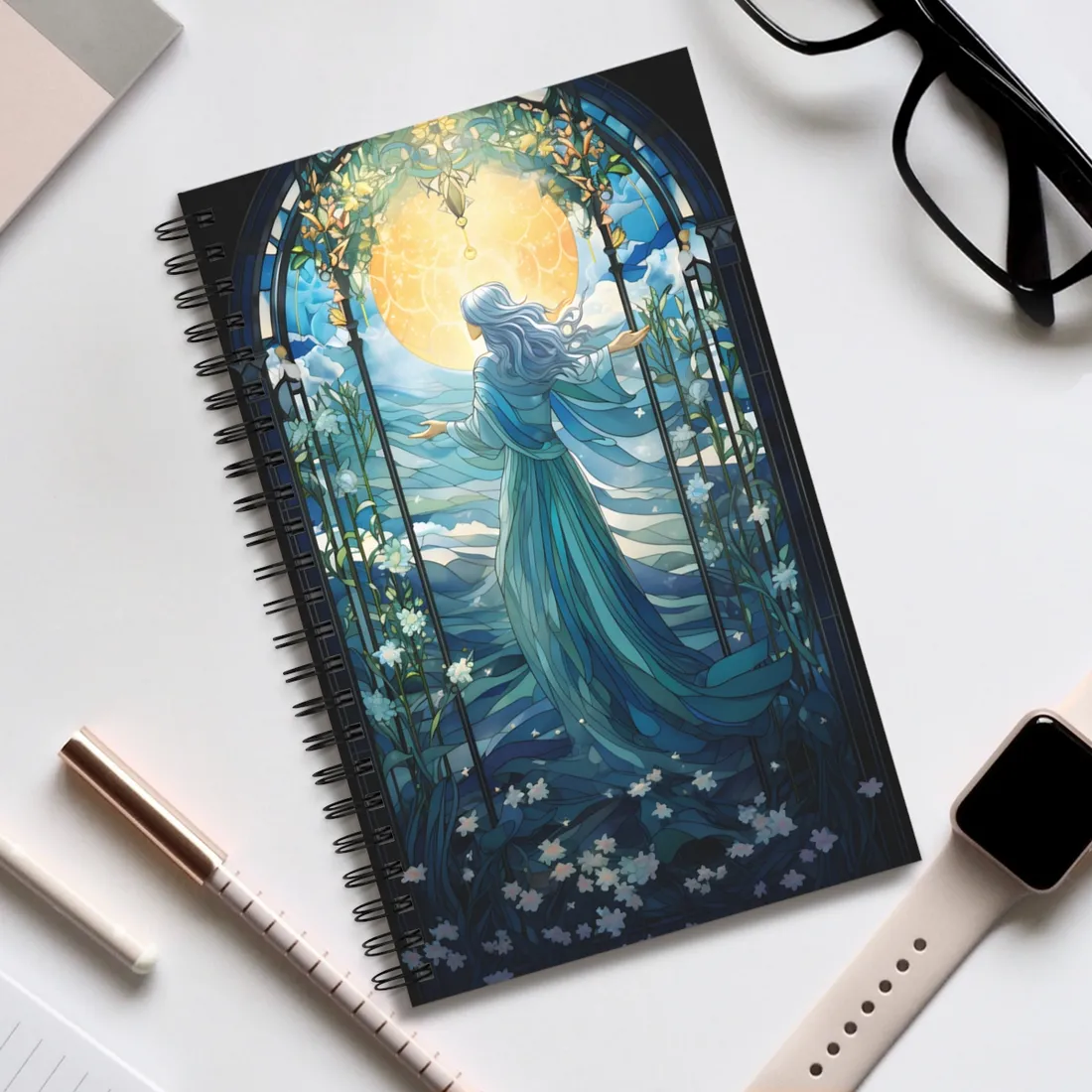 Medieval Stained Glass Art: Intricate Gothic Window Design - Spiral Notebook