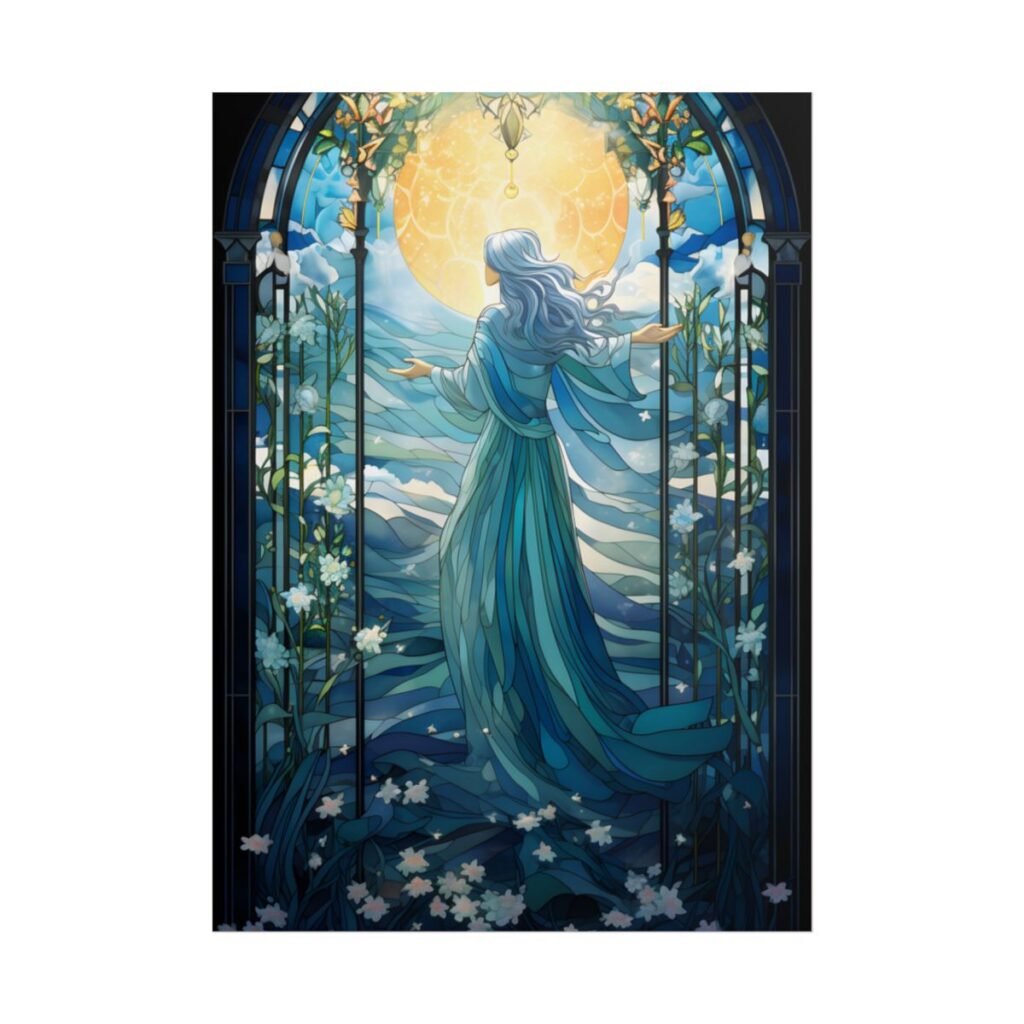 Medieval Stained Glass Art: Intricate Gothic Window Design - Poster