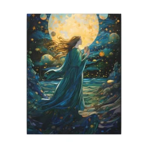 Woman Under Golden Moon Canvas Print