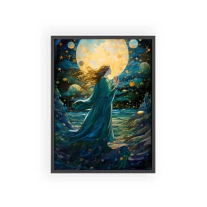 Woman Under Golden Moon Framed Poster