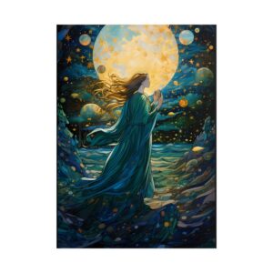 Woman Under Golden Moon Poster