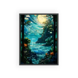 Moon over Rocky Shore Framed Poster