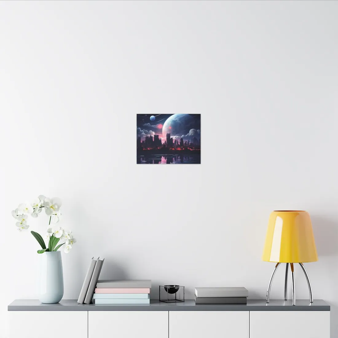 Melancholic Cyberpunk City: Nighttime Landscape Digital Art - Canvas
