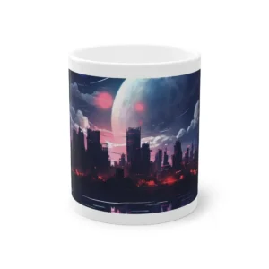 Night City Skyline with Moon Mug