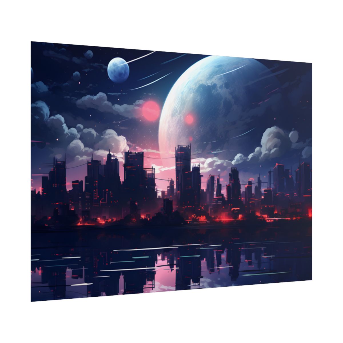 Melancholic Cyberpunk City: Nighttime Landscape Digital Art - Poster