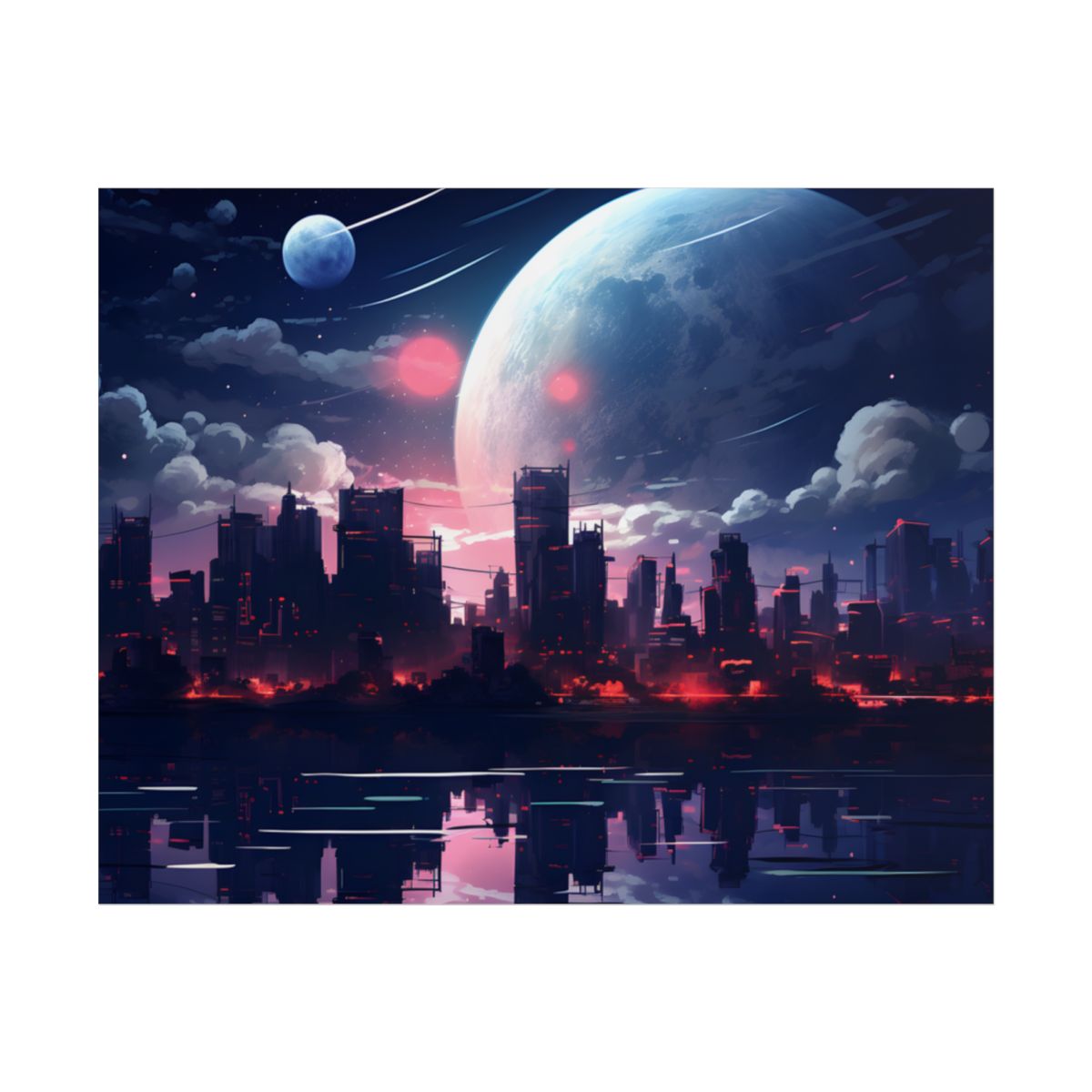 Melancholic Cyberpunk City: Nighttime Landscape Digital Art - Poster