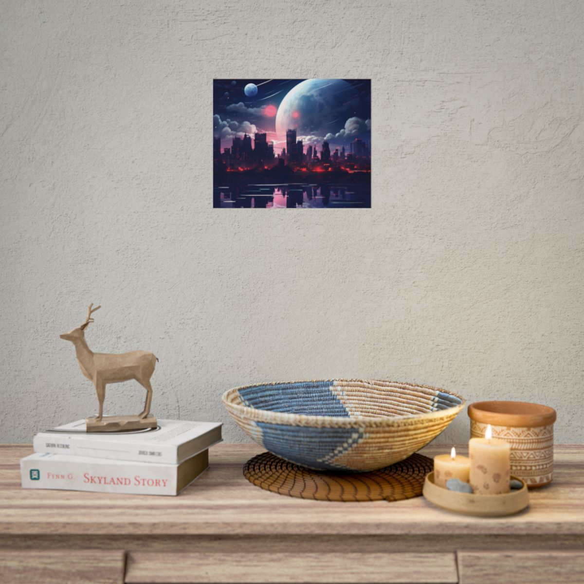 Melancholic Cyberpunk City: Nighttime Landscape Digital Art - Poster