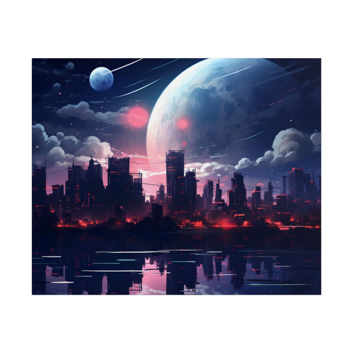 Melancholic Cyberpunk City: Nighttime Landscape Digital Art - Poster