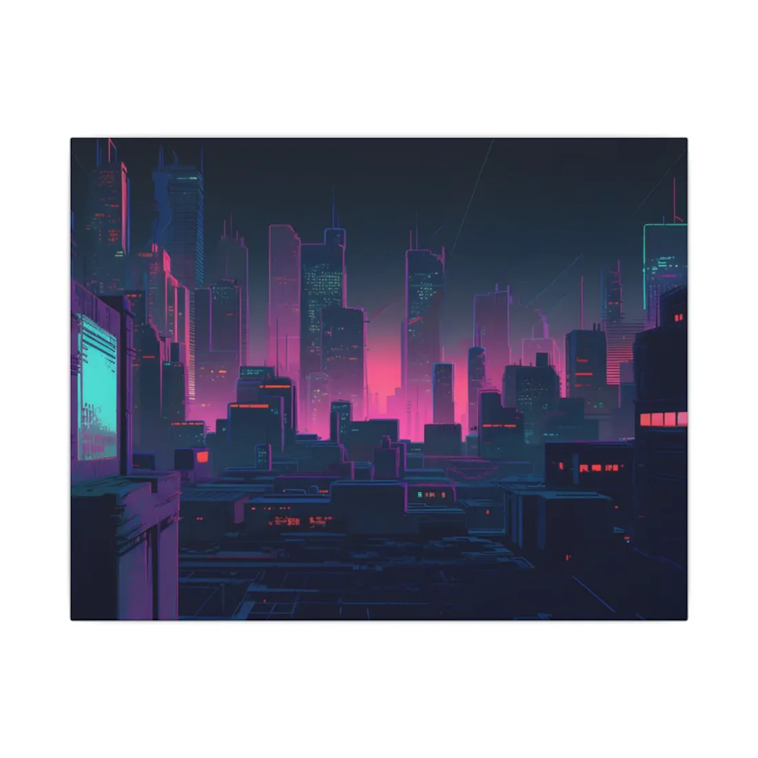 Melancholic Cyberpunk City: Nighttime Scene Digital Art - Canvas