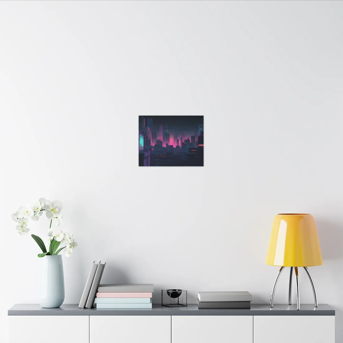 Melancholic Cyberpunk City: Nighttime Scene Digital Art - Canvas
