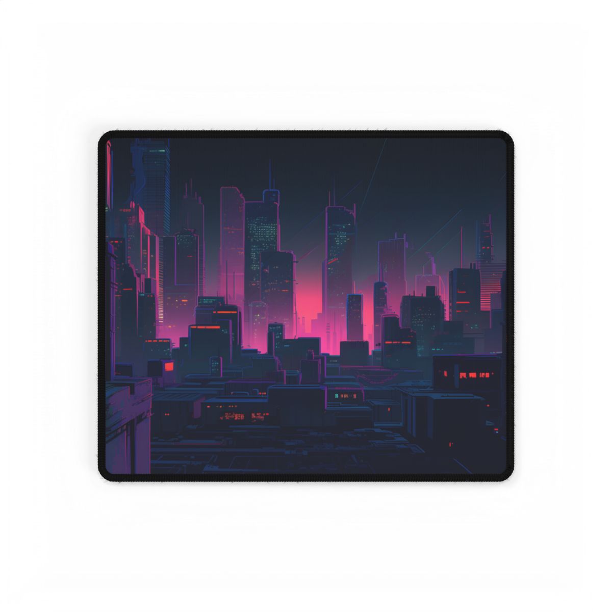 Melancholic Cyberpunk City: Nighttime Scene Digital Art - Desk Mat