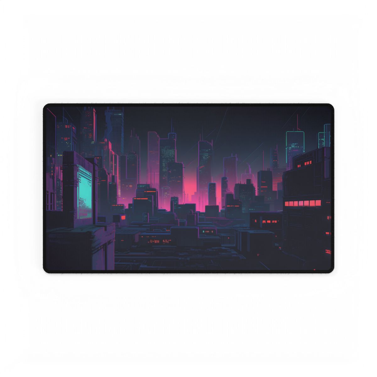 Melancholic Cyberpunk City: Nighttime Scene Digital Art - Desk Mat