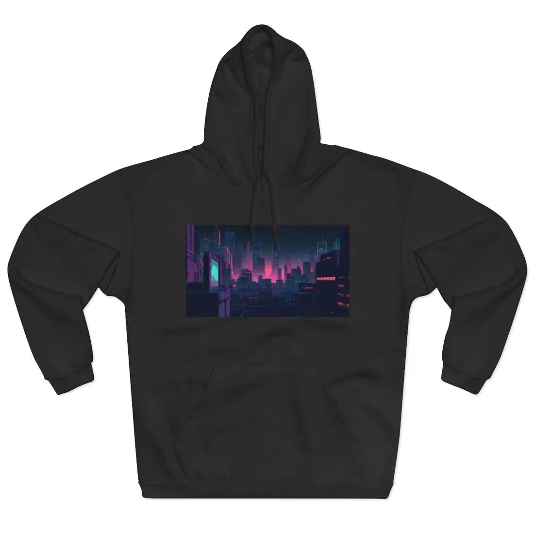 Melancholic Cyberpunk City: Nighttime Scene Digital Art - Hoodie