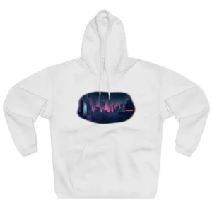 Melancholic Cyberpunk City: Nighttime Scene Digital Art Hoodie