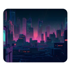 Neon Night City Skyline Mouse Pad