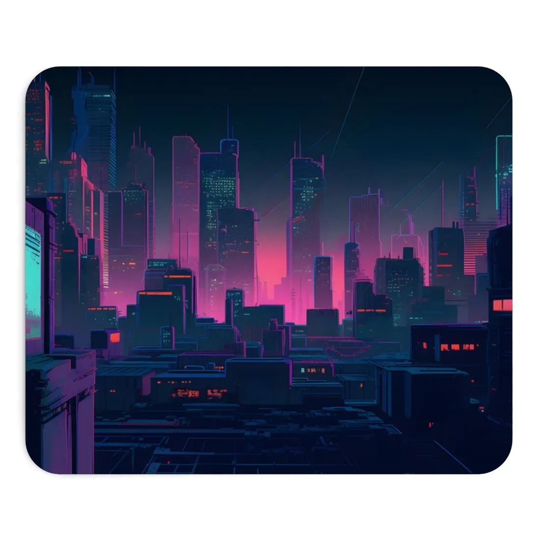 Melancholic Cyberpunk City: Nighttime Scene Digital Art - Mouse Pad