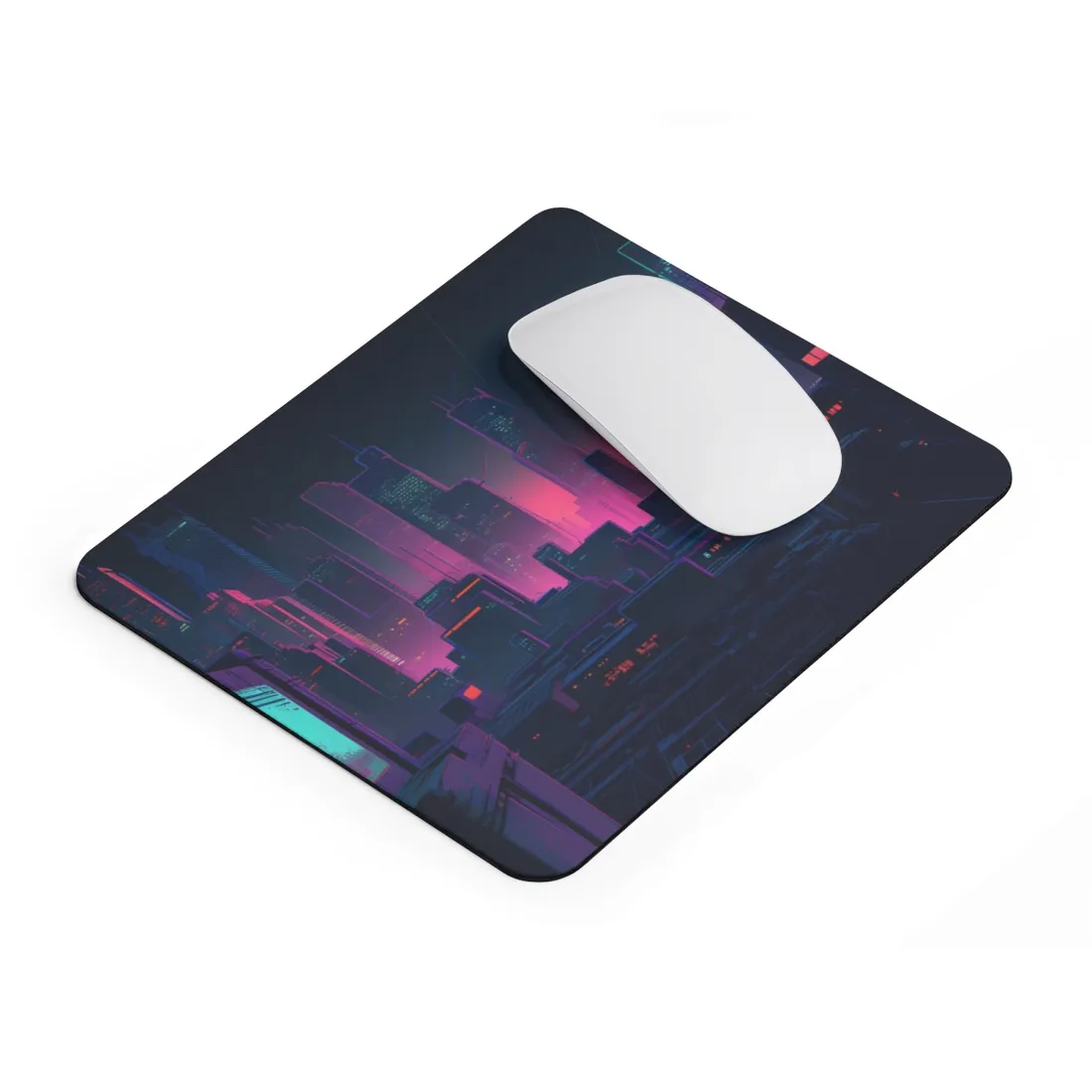 Melancholic Cyberpunk City: Nighttime Scene Digital Art - Mouse Pad