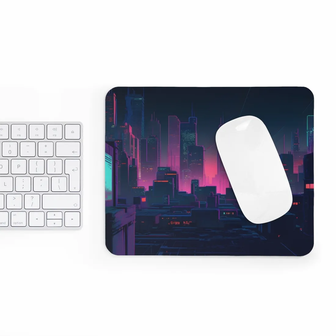 Melancholic Cyberpunk City: Nighttime Scene Digital Art - Mouse Pad
