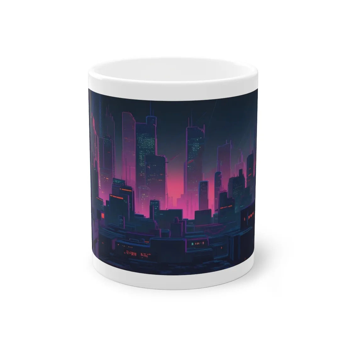 Melancholic Cyberpunk City: Nighttime Scene Digital Art - Mug