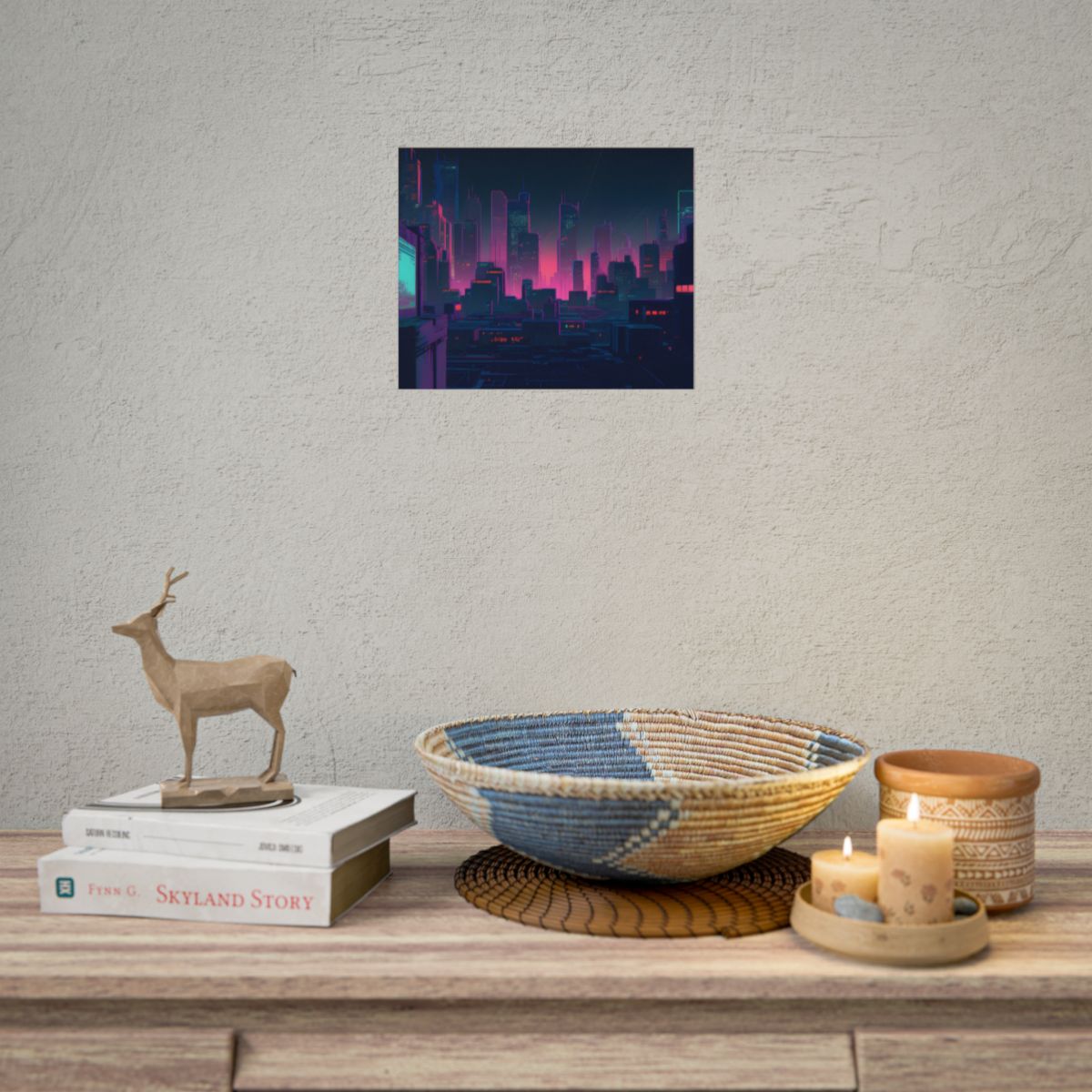 Melancholic Cyberpunk City: Nighttime Scene Digital Art - Poster