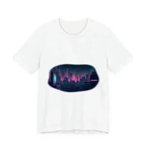 Melancholic Cyberpunk City: Nighttime Scene Digital Art T-Shirt