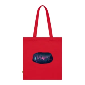 Melancholic Cyberpunk City: Nighttime Scene Digital Art Tote Bag