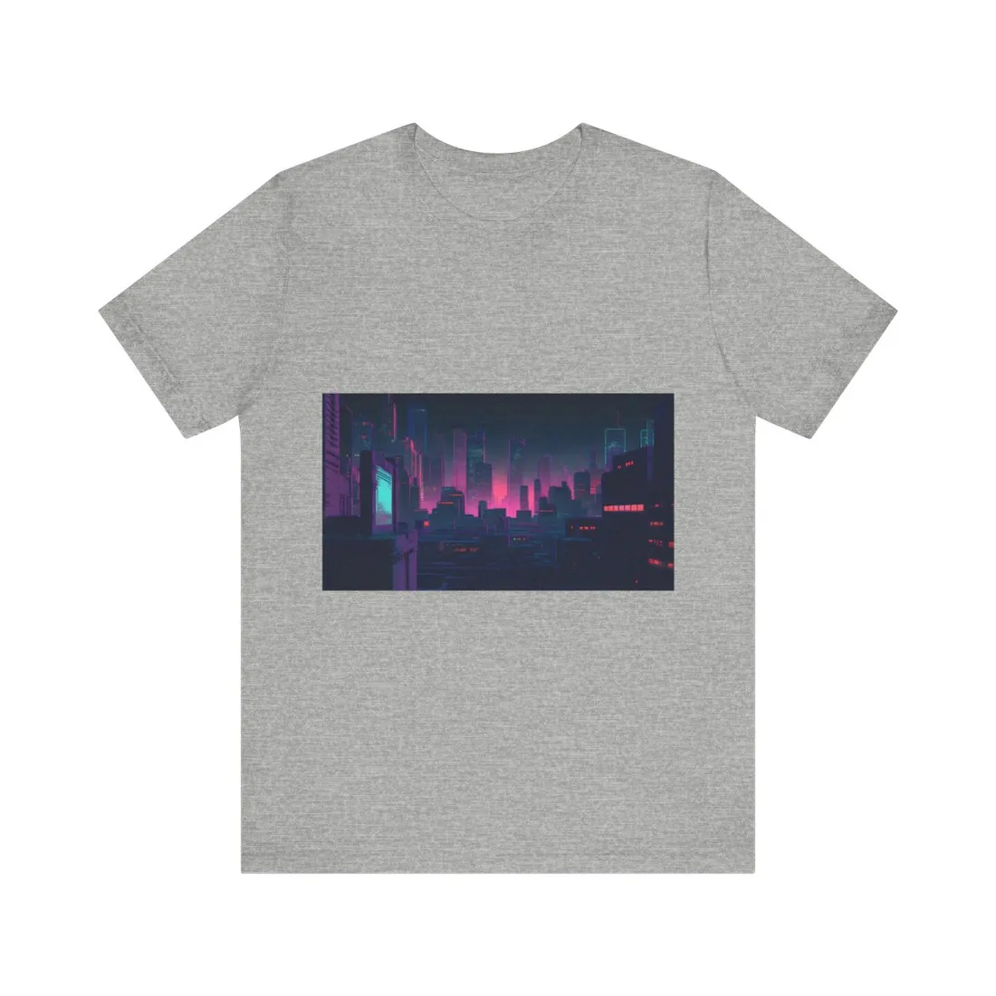 Melancholic Cyberpunk City: Nighttime Scene Digital Art - T-Shirt