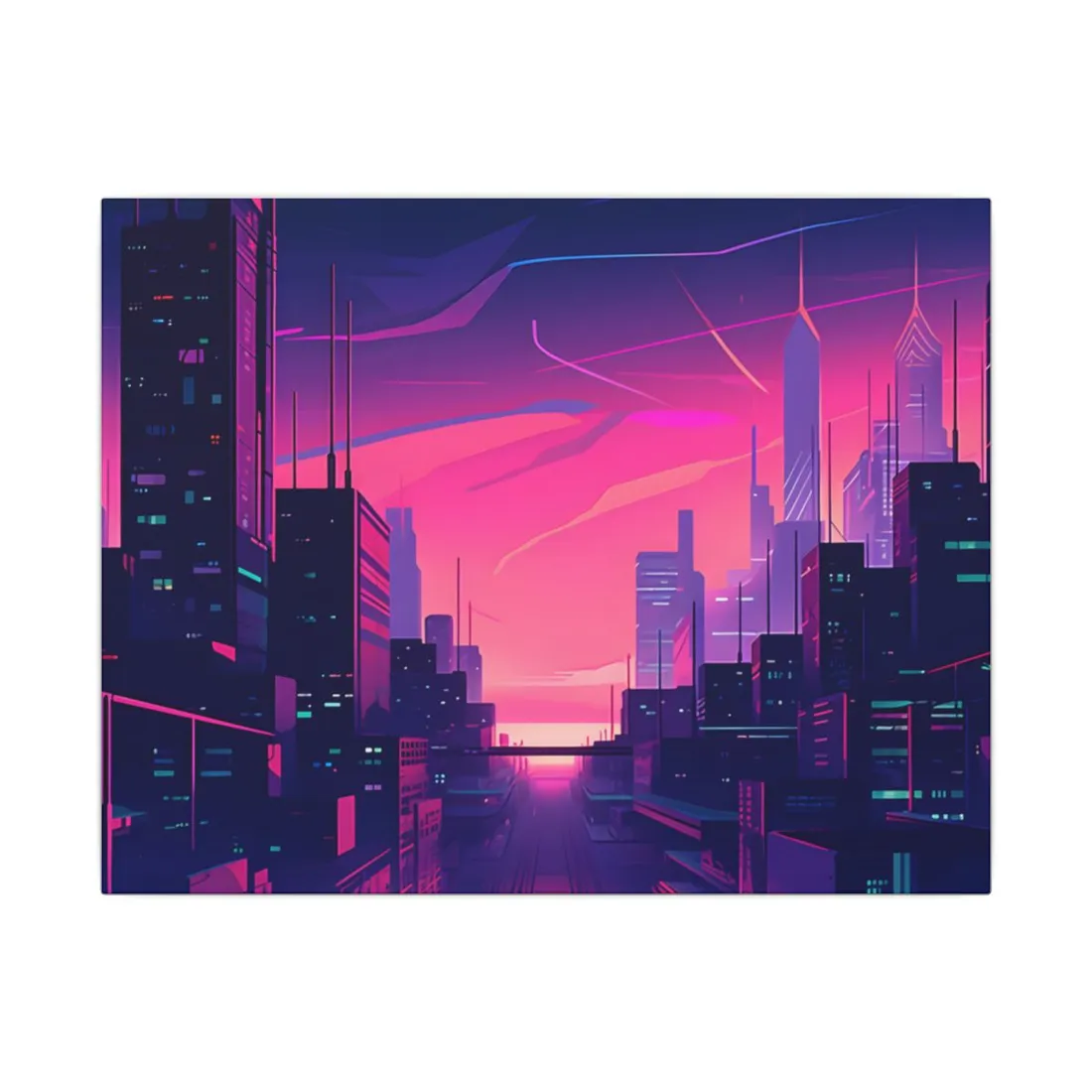 Melancholic Cyberpunk Cityscape: Neon Night Digital Art - Canvas
