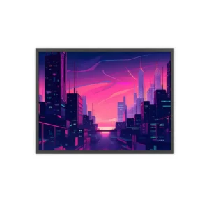 Neon Dusk Cityscape Framed Poster
