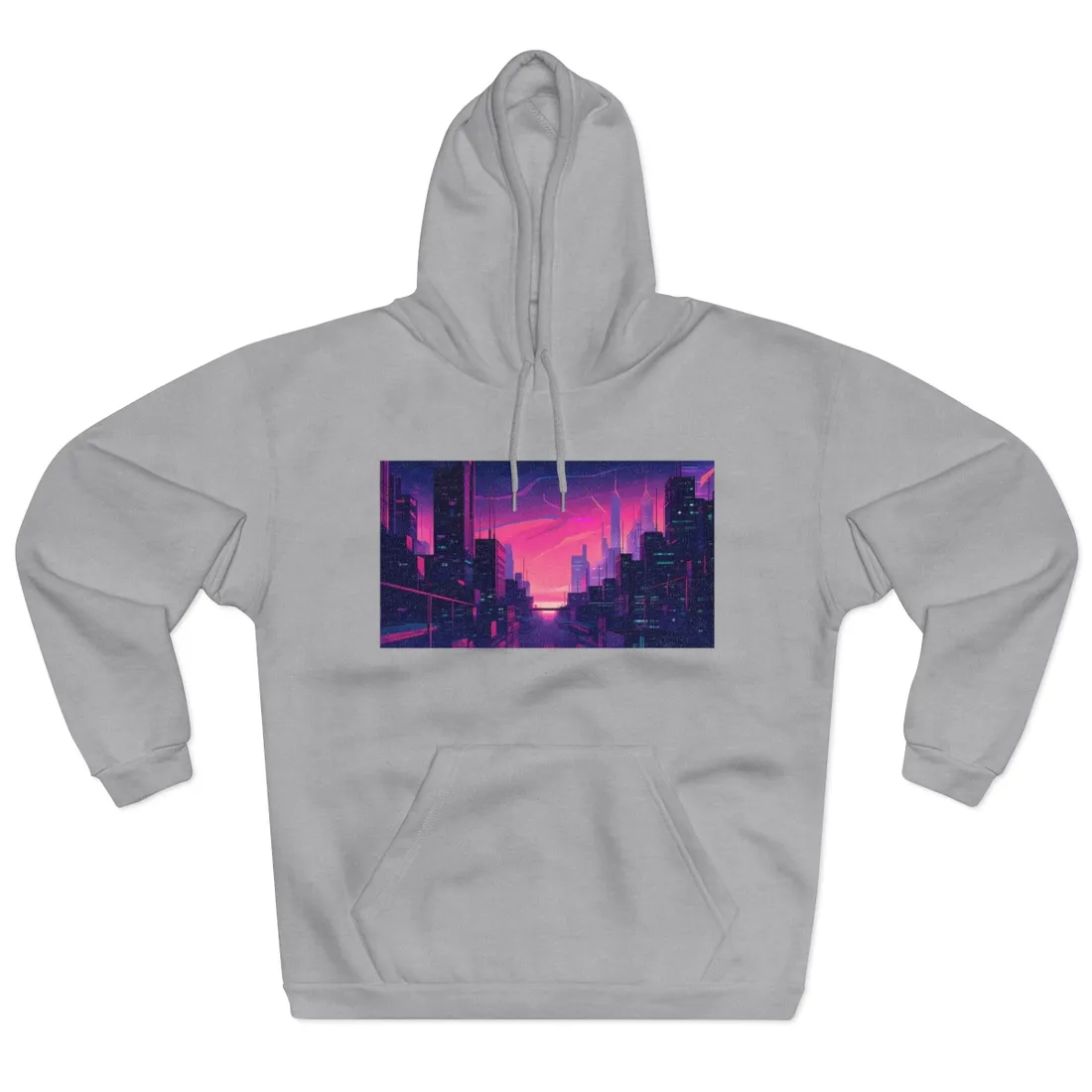 Melancholic Cyberpunk Cityscape: Neon Night Digital Art - Hoodie
