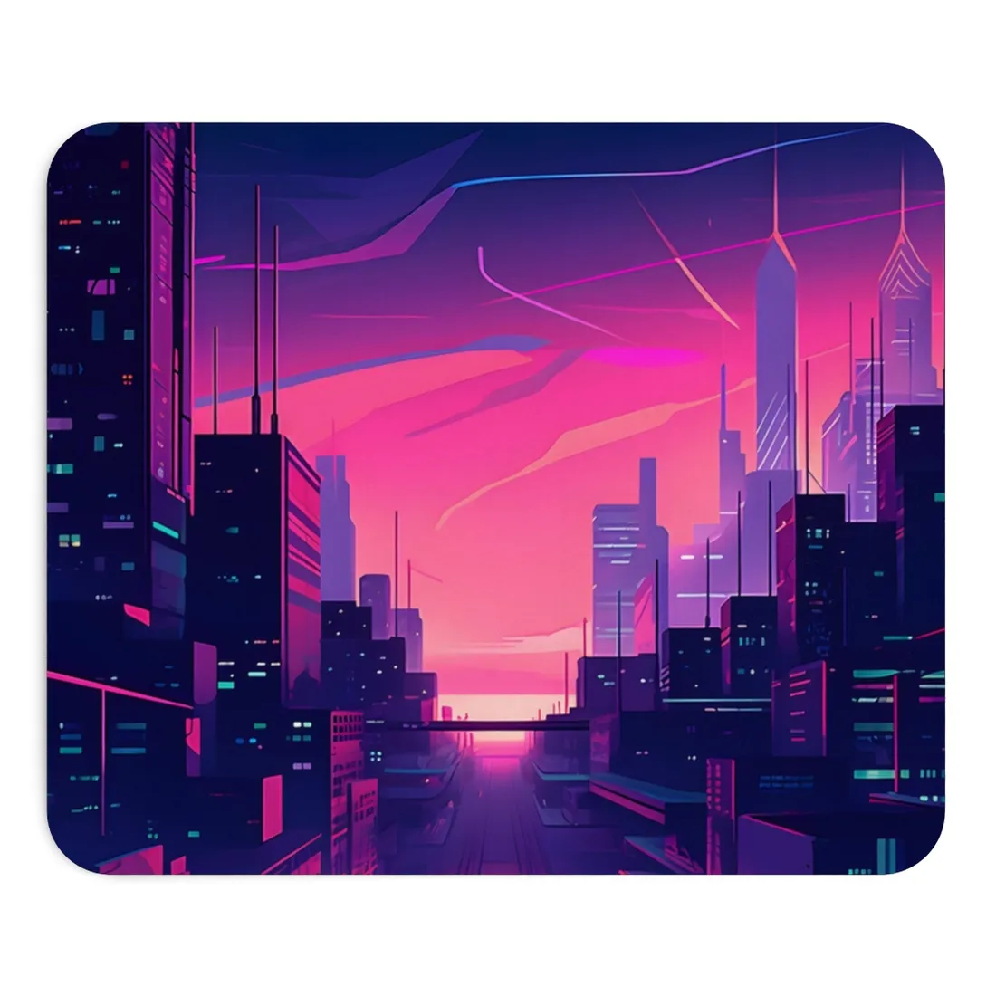 Melancholic Cyberpunk Cityscape: Neon Night Digital Art - Mouse Pad