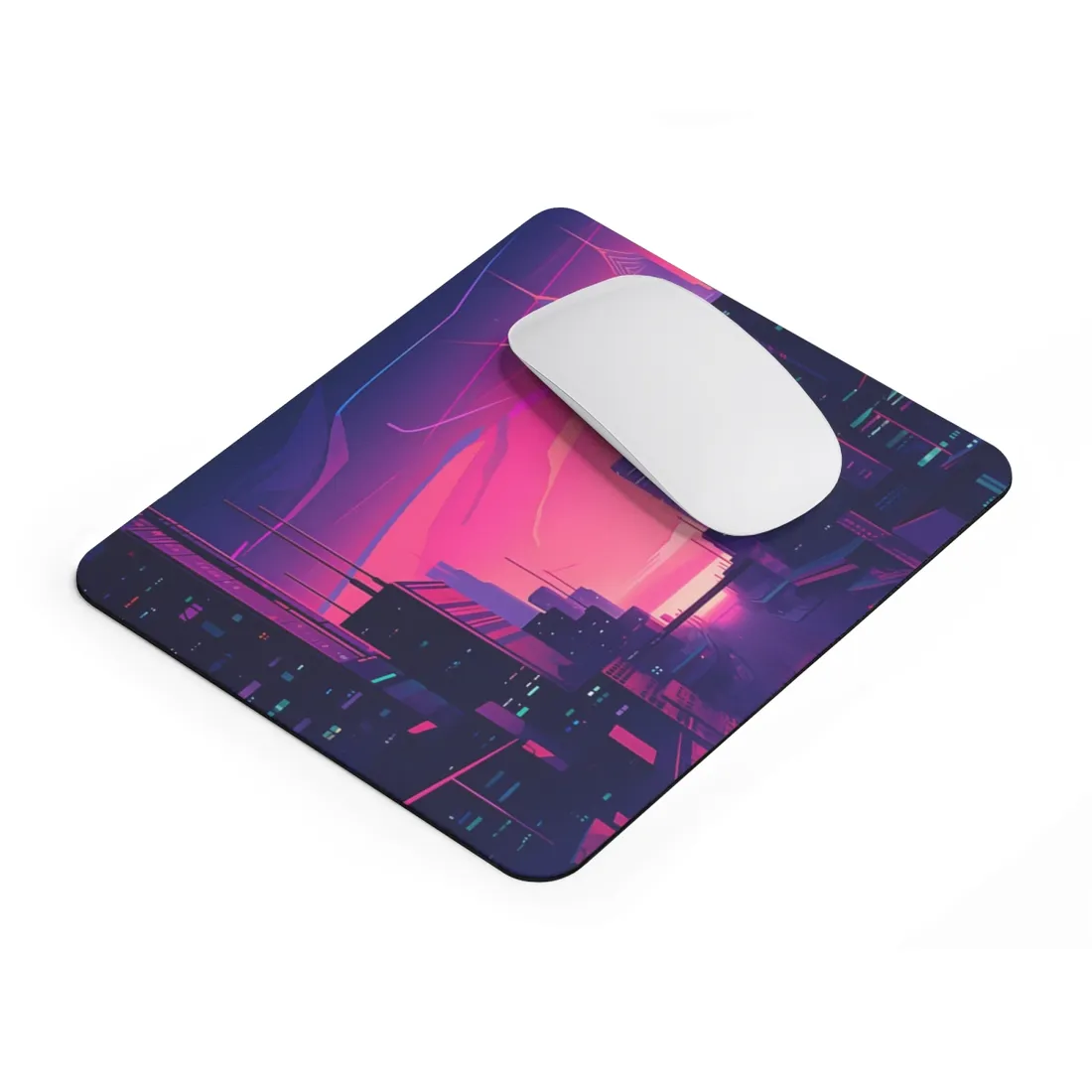 Melancholic Cyberpunk Cityscape: Neon Night Digital Art - Mouse Pad
