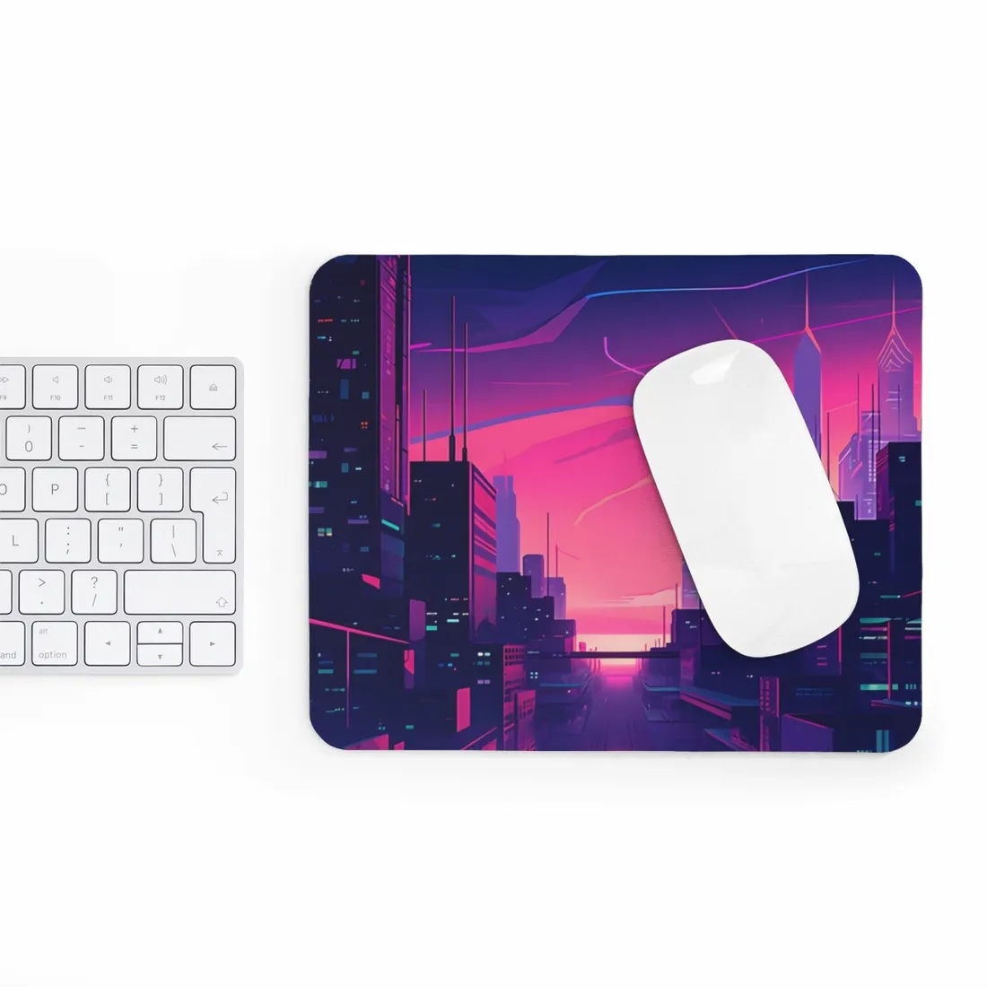 Melancholic Cyberpunk Cityscape: Neon Night Digital Art - Mouse Pad