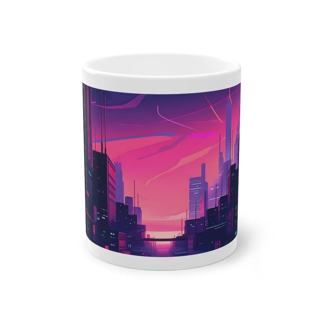 Melancholic Cyberpunk Cityscape: Neon Night Digital Art - Mug