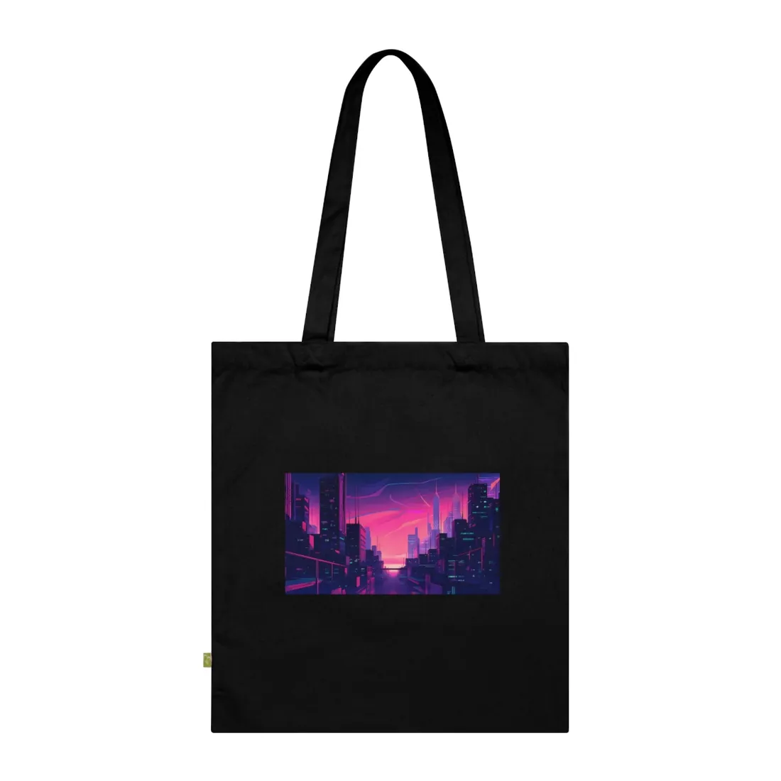 Melancholic Cyberpunk Cityscape: Neon Night Digital Art - Tote Bag