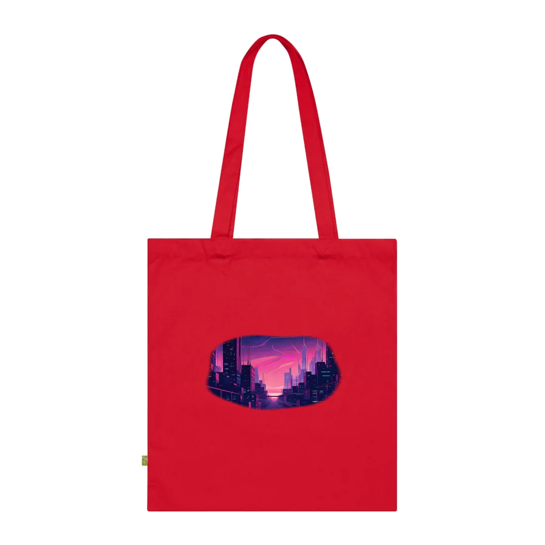 Melancholic Cyberpunk Cityscape: Neon Night Digital Art Tote Bag - Tote Bag (Classic Red)