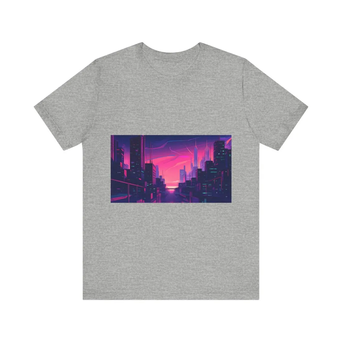 Melancholic Cyberpunk Cityscape: Neon Night Digital Art - T-Shirt