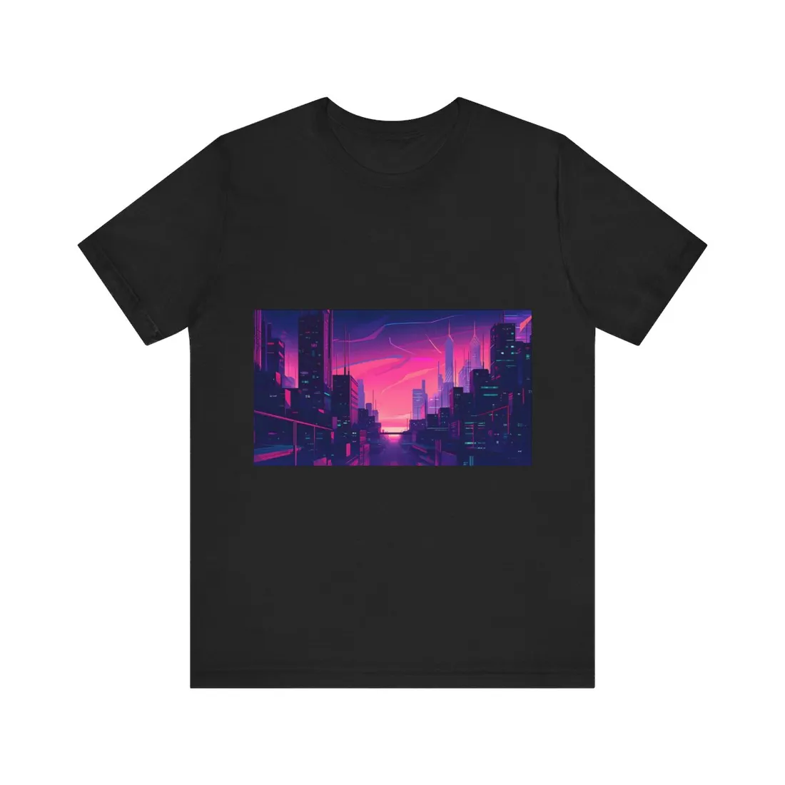 Melancholic Cyberpunk Cityscape: Neon Night Digital Art - T-Shirt