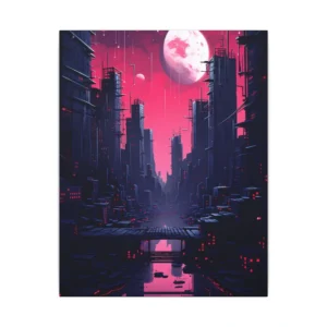 Neon Moonlit Metropolis Canvas Print