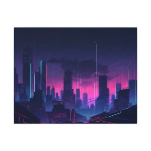 Purple Dusk City Skyline Canvas Print